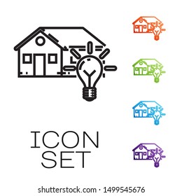 Black line Smart house and light bulb icon isolated on white background. Set icons colorful. Vector Illustration