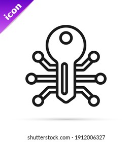 Black line Smart key icon isolated on white background.  Vector