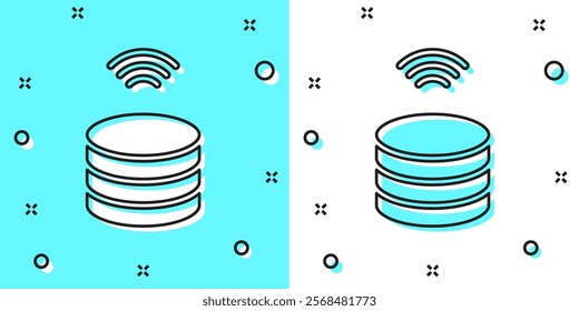 Black line Smart Server, Data, Web Hosting icon isolated on green and white background. Internet of things concept with wireless connection. Random dynamic shapes. Vector