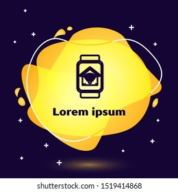 Black line Smart watch with smart home with wi-fi icon isolated on dark blue background. Remote control. Abstract banner with liquid shapes. Vector Illustration