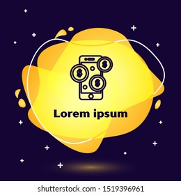 Black line Smartphone with dollar symbol icon on dark blue background. Online shopping concept. Financial mobile phone icon. Online payment. Abstract banner with liquid shapes. Vector Illustration