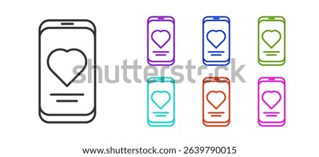 Black line Smartphone with heart rate monitor function icon isolated on white background. Set icons colorful. Vector