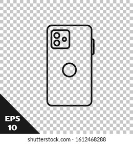 Black line Smartphone, mobile phone icon isolated on transparent background.  Vector Illustration
