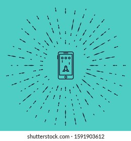 Black line Smartphone and playing in game icon isolated on green background. Mobile gaming concept. Abstract circle random dots. Vector Illustration