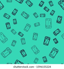 Black line Smartphone and playing in game icon isolated seamless pattern on green background. Mobile gaming concept.  Vector Illustration