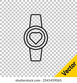 Black line Smartwatch icon isolated on transparent background.  Vector