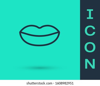 Black line Smiling lips icon isolated on green background. Smile symbol.  Vector Illustration