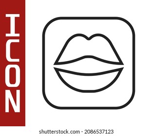 Black line Smiling lips icon isolated on white background. Smile symbol.  Vector