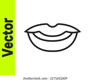 Black line Smiling lips icon isolated on white background. Smile symbol.  Vector