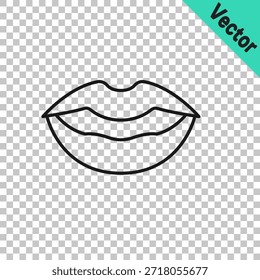 Línea negra Icono de labios sonrientes aislado sobre fondo transparente. Símbolo de sonrisa.  Vector