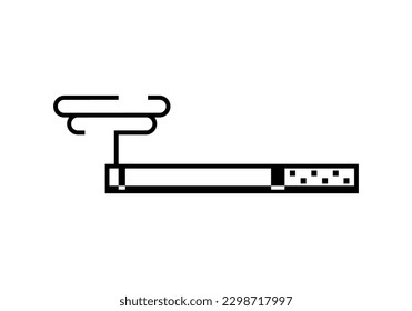 Black line smoking cigarette pixel outline icon flat vector design