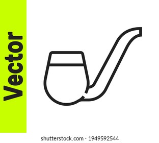 Black line Smoking pipe with smoke icon isolated on white background. Tobacco pipe.  Vector
