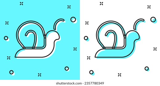 Black line Snail icon isolated on green and white background. Random dynamic shapes. Vector