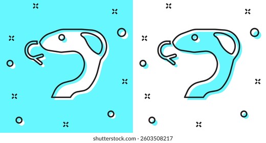 Black line Snake icon isolated on green and white background. Random dynamic shapes. Vector