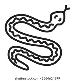 Black line snake, vector monochrome illustration, editable stroke