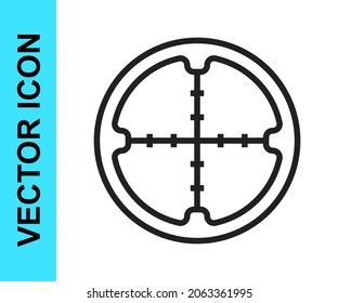 Black line Sniper optical sight icon isolated on white background. Sniper scope crosshairs.  Vector