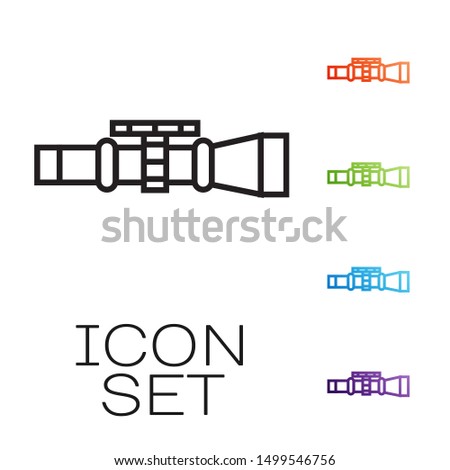 Black line Sniper optical sight icon isolated on white background. Sniper scope crosshairs. Set icons colorful. Vector Illustration