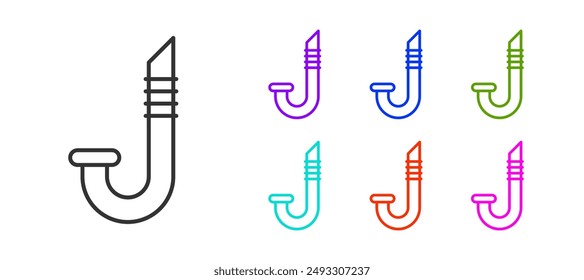 Icono de snorkel de línea negra aislado sobre fondo blanco. Equipo de buceo submarino. Establecer iconos coloridos. Vector