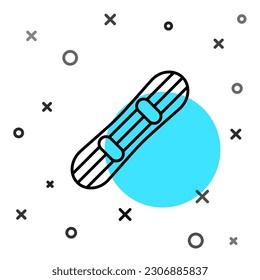 Black line Snowboard icon isolated on white background. Snowboarding board icon. Extreme sport. Sport equipment. Random dynamic shapes. Vector