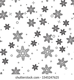 Black line Snowflake icon isolated seamless pattern on white background.  Vector Illustration