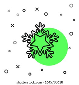 Icono de copo de nieve de línea negra aislado en fondo blanco. Feliz Navidad y Feliz Año Nuevo.  Ilustración vectorial