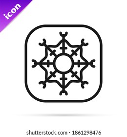 Icono de copo de nieve de línea negra aislado en fondo blanco. Feliz Navidad y Feliz Año Nuevo.  Vector