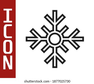 Icono de copo de nieve de línea negra aislado en fondo blanco. Feliz Navidad y Feliz Año Nuevo.  Vector