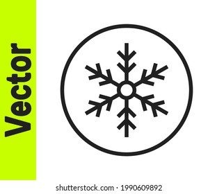 Icono de copo de nieve de línea negra aislado en fondo blanco. Feliz Navidad y Feliz Año Nuevo.  Vector