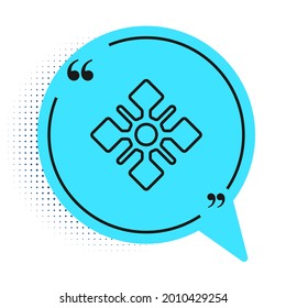 Black line Snowflake icon isolated on white background. Blue speech bubble symbol. Vector