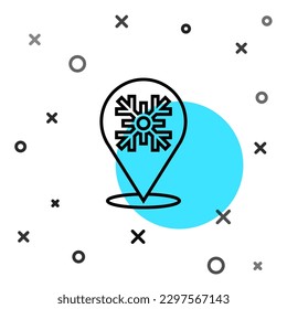 Icono de copo de nieve de línea negra aislado en fondo blanco. Feliz Navidad y Feliz Año Nuevo. Formas dinámicas aleatorias. Vector