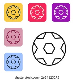 Black line Soccer football ball icon isolated on white background. Sport equipment. Set icons in color square buttons. Vector
