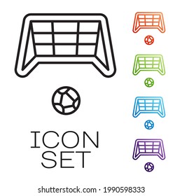 Black line Soccer goal with ball icon isolated on white background. Set icons colorful. Vector