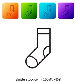 Black line Socks icon isolated on white background. Set icons in color square buttons. Vector Illustration