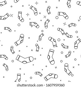 Black line Socks icon isolated seamless pattern on white background.  Vector Illustration