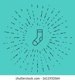 Black line Socks icon isolated on green background. Abstract circle random dots. Vector Illustration