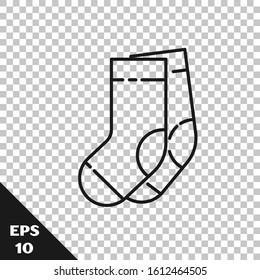 Black line Socks icon isolated on transparent background.  Vector Illustration