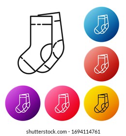 Black line Socks icon isolated on white background. Set icons colorful circle buttons. Vector Illustration