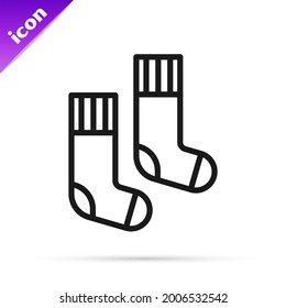 Black line Socks icon isolated on white background.  Vector