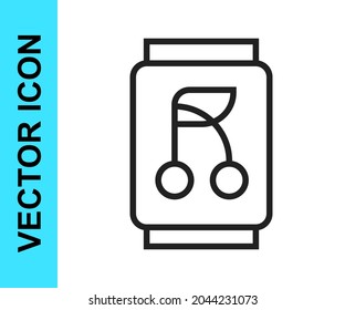 Black line Soda can icon isolated on white background.  Vector