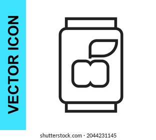 Black line Soda can icon isolated on white background.  Vector