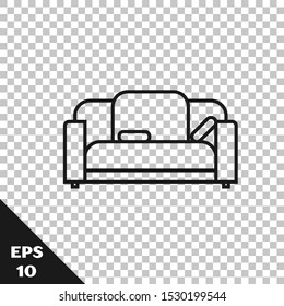 Black line Sofa icon isolated on transparent background.  Vector Illustration