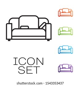 Black line Sofa icon isolated on white background. Set icons colorful. Vector Illustration