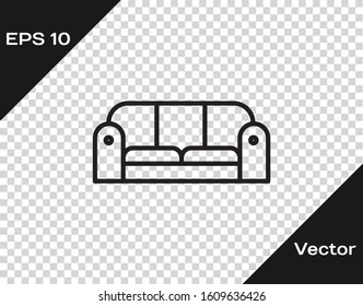 Black line Sofa icon isolated on transparent background.  Vector Illustration