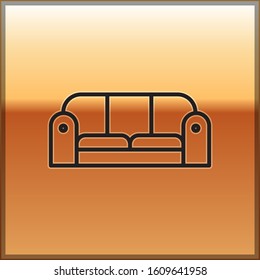 Black line Sofa icon isolated on gold background.  Vector Illustration
