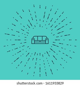 Black line Sofa icon isolated on green background. Abstract circle random dots. Vector Illustration