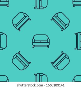 Black line Sofa icon isolated seamless pattern on green background.  Vector Illustration