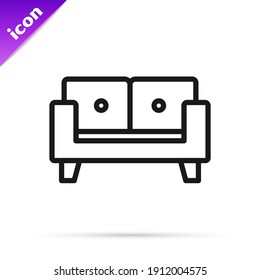 Black line Sofa icon isolated on white background.  Vector