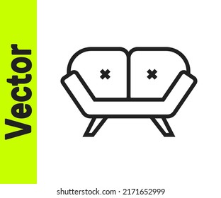 Icono de Sofá de línea negra aislado en fondo blanco.  Vector