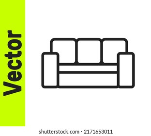 Icono de Sofá de línea negra aislado en fondo blanco.  Vector