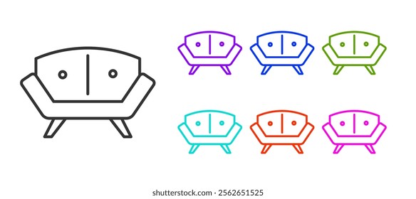 Black line Sofa icon isolated on white background. Set icons colorful. Vector